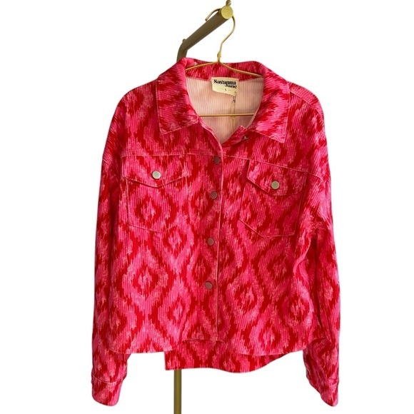 Savanna Jane NWT Aztec think pink red and pink spring jacket. Size Large - Picture 1 of 8